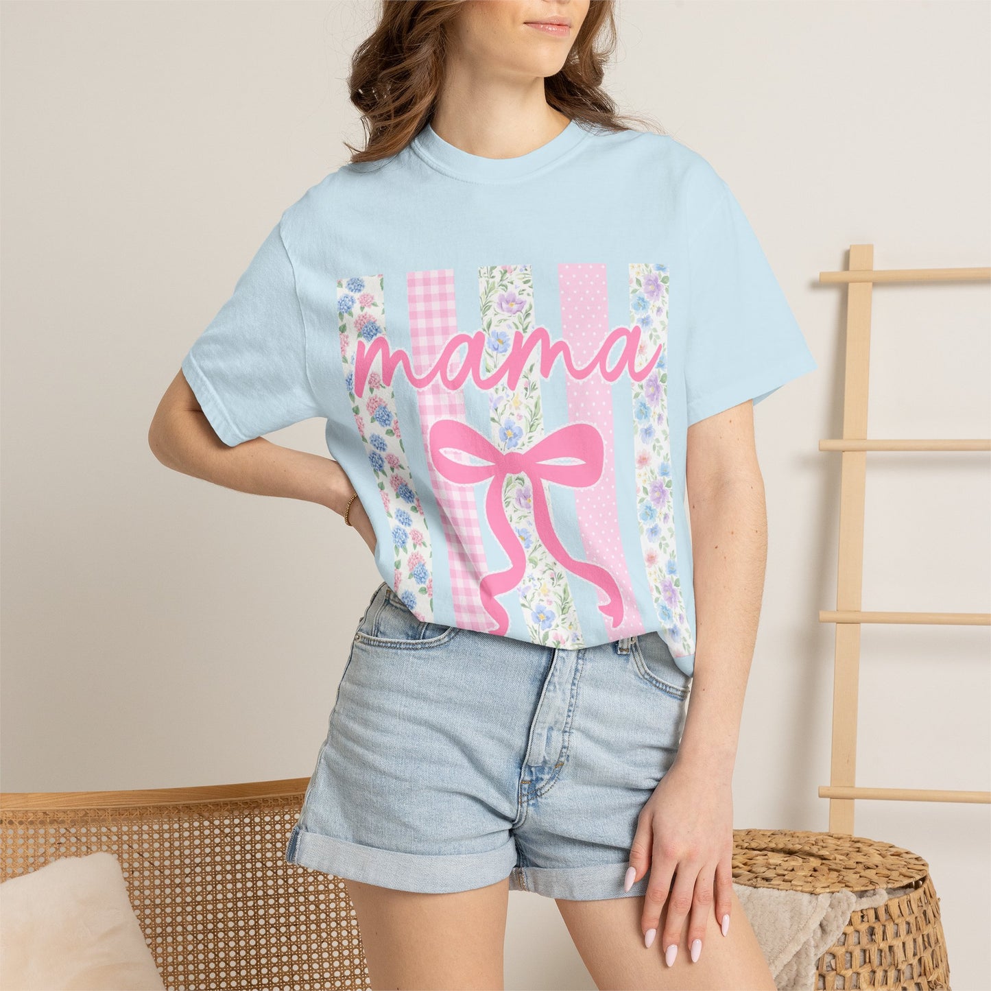 Mama Floral Bow T-Shirt — Mother's Day Pink Striped Tee