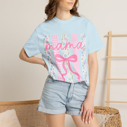 Mama Floral Bow T-Shirt — Mother's Day Pink Striped Tee