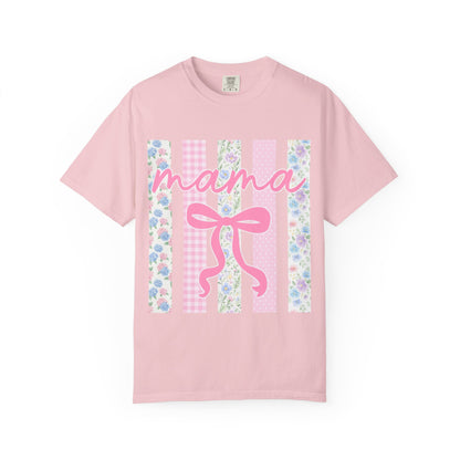 Mama Floral Bow T-Shirt — Mother's Day Pink Striped Tee