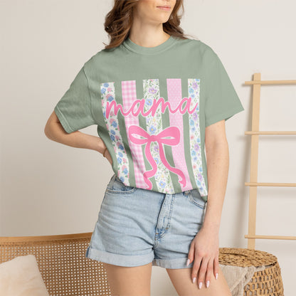 Mama Floral Bow T-Shirt — Mother's Day Pink Striped Tee