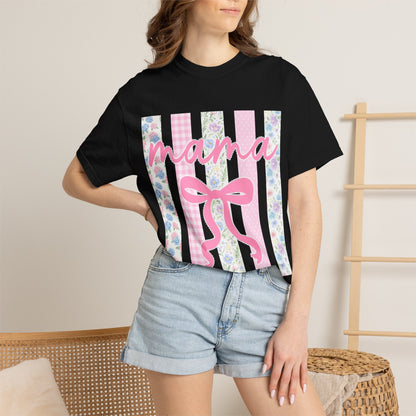 Mama Floral Bow T-Shirt — Mother's Day Pink Striped Tee