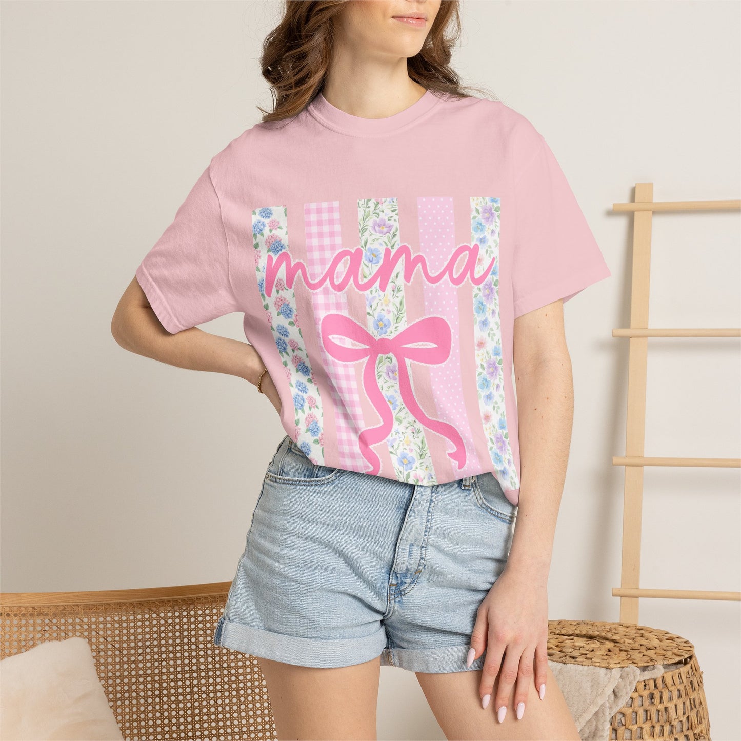 Mama Floral Bow T-Shirt — Mother's Day Pink Striped Tee