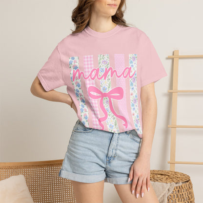 Mama Floral Bow T-Shirt — Mother's Day Pink Striped Tee