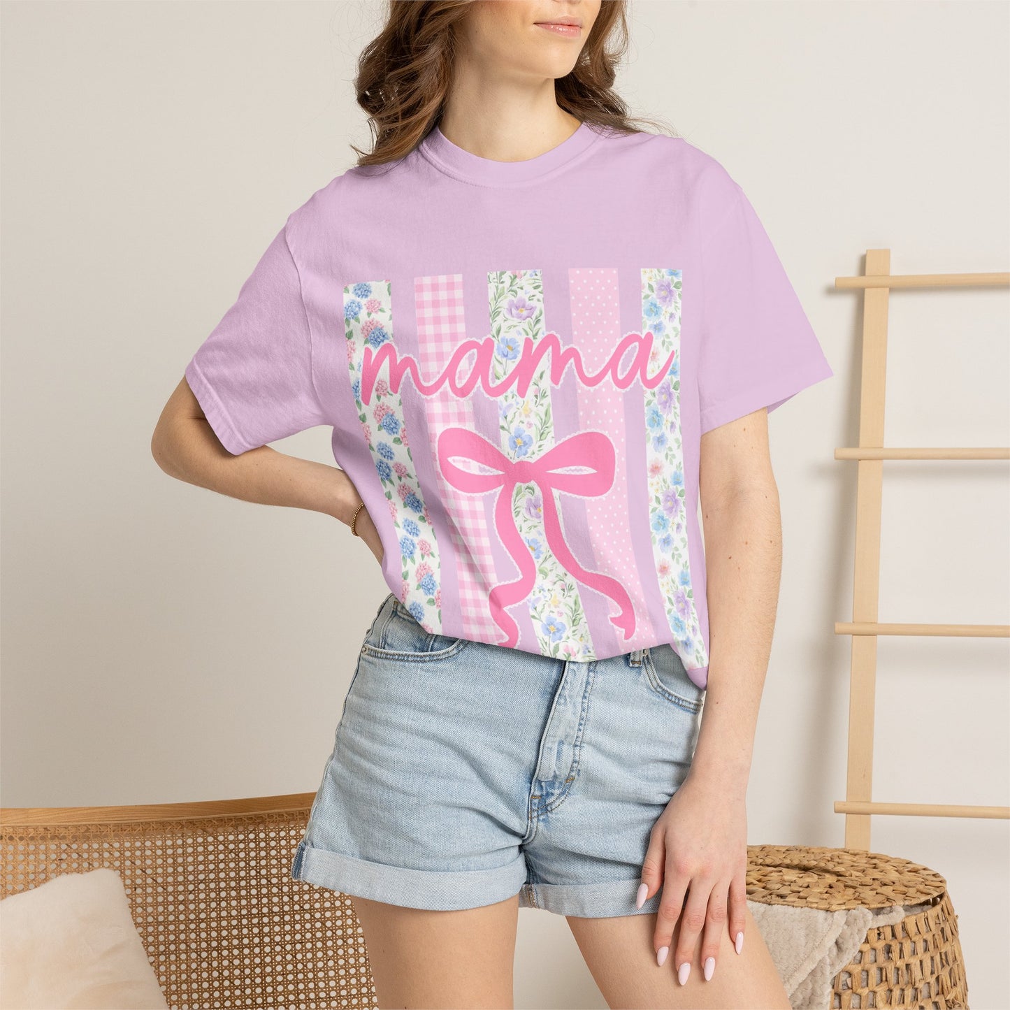 Mama Floral Bow T-Shirt — Mother's Day Pink Striped Tee