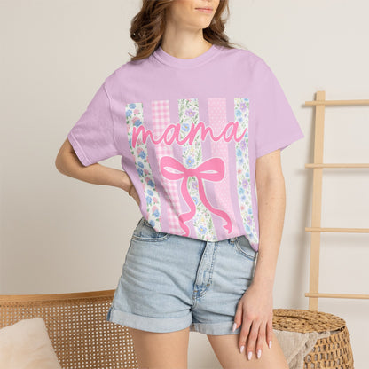 Mama Floral Bow T-Shirt — Mother's Day Pink Striped Tee