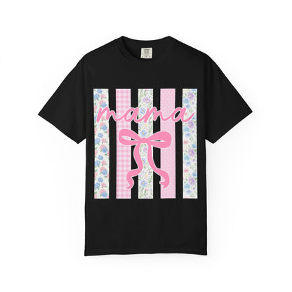 Mama Floral Bow T-Shirt — Mother's Day Pink Striped Tee