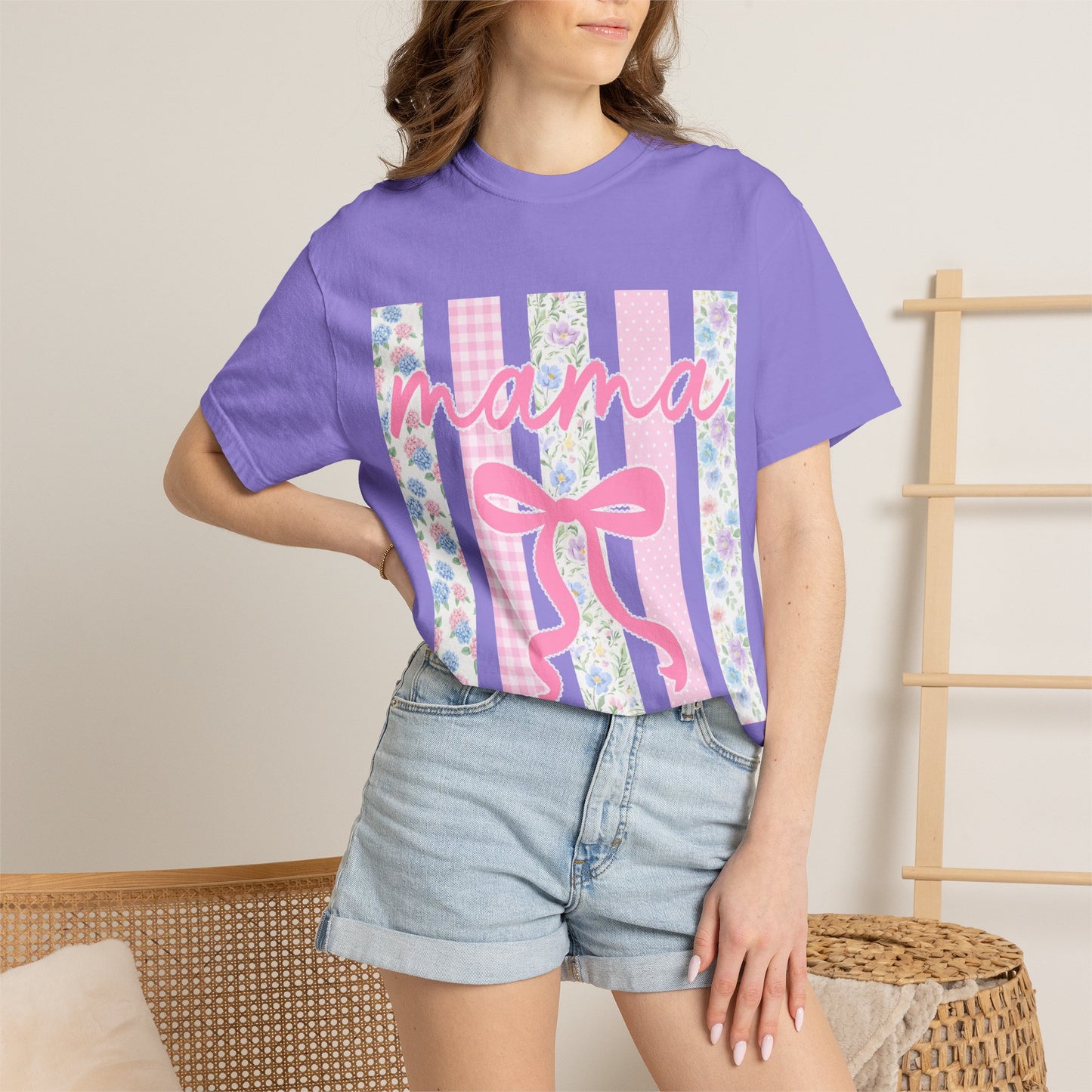 Mama Floral Bow T-Shirt — Mother's Day Pink Striped Tee