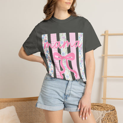 Mama Floral Bow T-Shirt — Mother's Day Pink Striped Tee