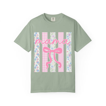 Mama Floral Bow T-Shirt — Mother's Day Pink Striped Tee